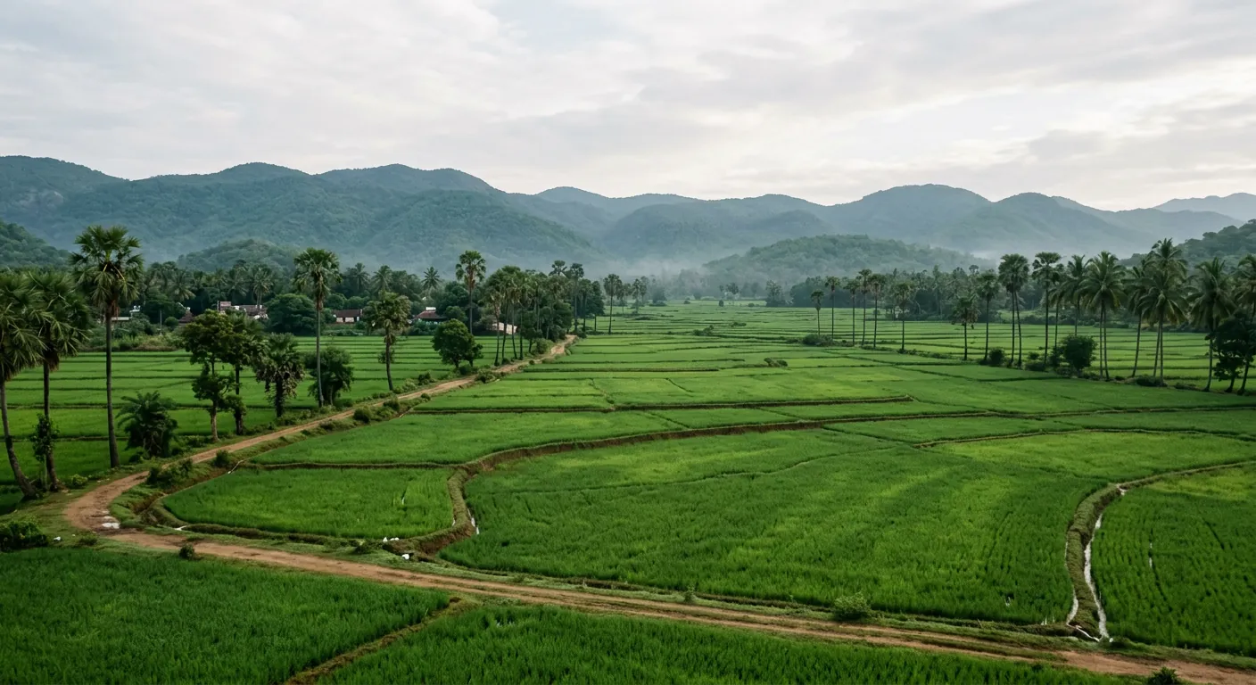 Green paddy fields in rural India